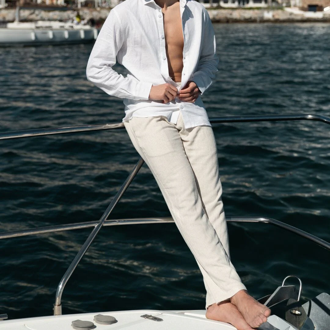 Oatmeal Linen Trousers - Image 3